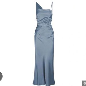 Shona Joy La Lune Asymmetrical Bias Cowl Midi Dress Blue Smoke Size 2